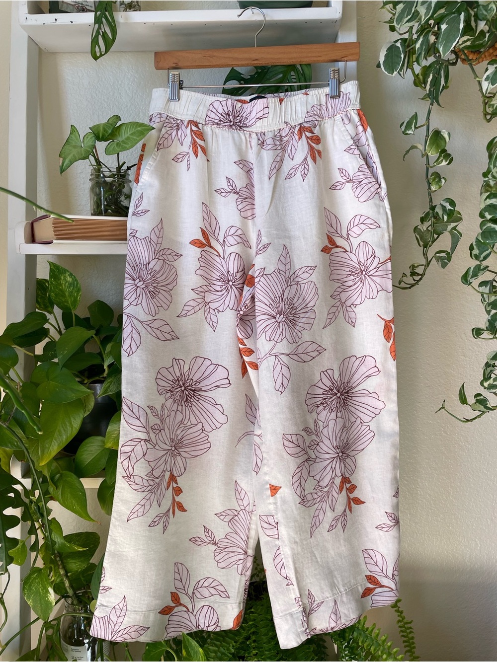 RACHEL Rachel Roy Cream Wide-Leg Pants with Pink and Orange Floral Print